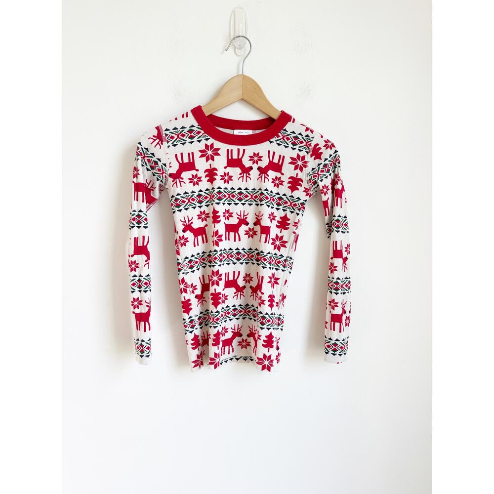 Hanna Anderson Dear Deer Long John Pajama Top Size 12 Kid's Red White Christmas